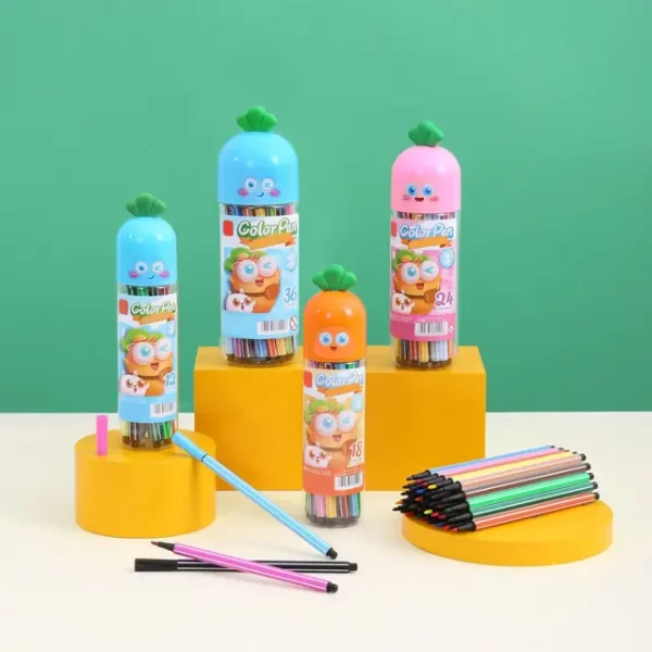 Cartoon Carrot Shaped with 12 Color Sketch Pen