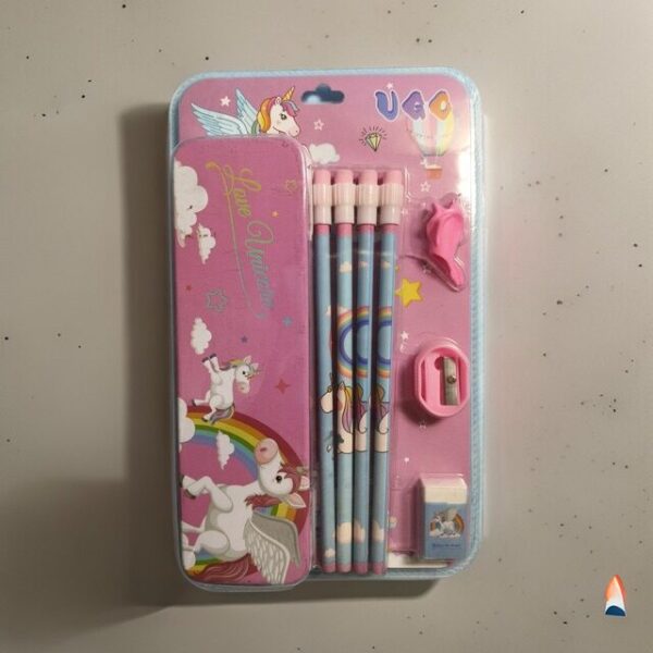 Unicorn Metal Pencil Box with Unicorn Pencil sharpener & Rubber